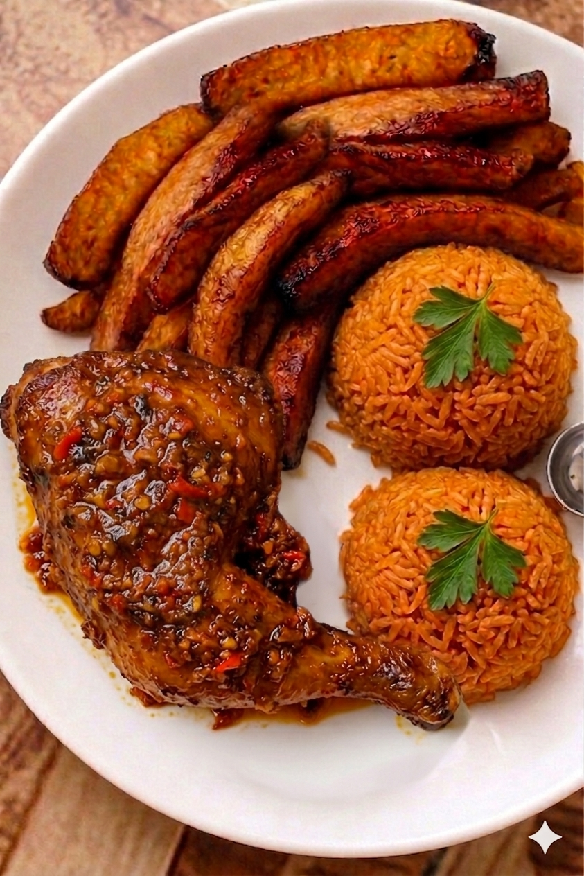 Smoky Jollof + Chicken + Plantain